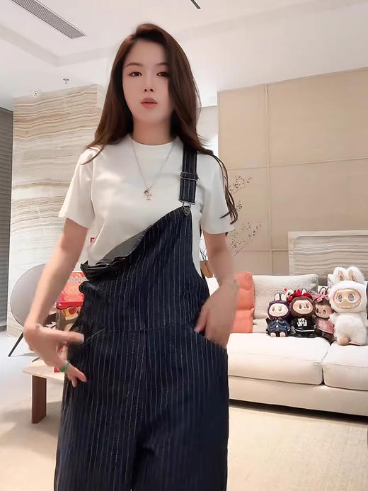 COCO ZONE 刘一一 “航海背带裤”100棉显瘦牛仔背带裤CD1A0671 商品图2