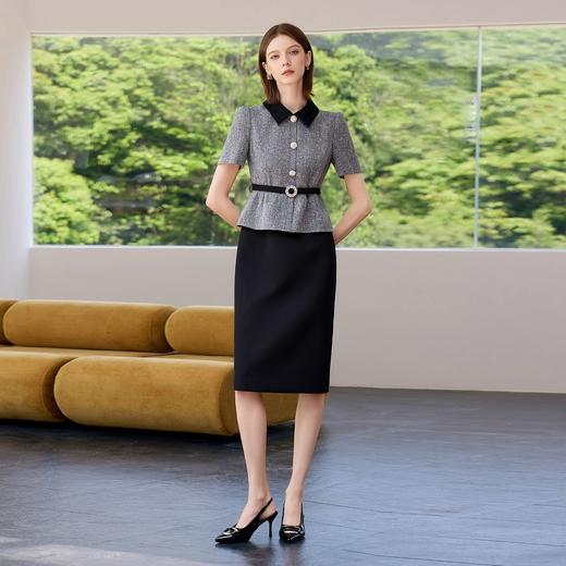 IWY/黑色包臀裙子女夏连衣裙灰色接拼职业装新款假两件西服裙 Q1399 商品图1