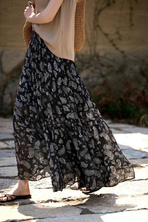 复古腰果花印花半身裙法式大气飘逸碎花长裙A字裙 商品图3