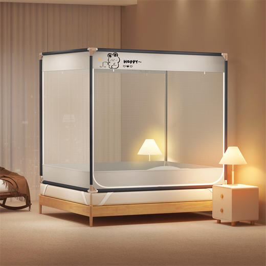 【萌趣生活，多功能防摔方顶蚊帐！】A类母婴级防摔蚊帐 多开门坐床式防尘加厚 家用防止掉床全底蚊帐-QQ 商品图8