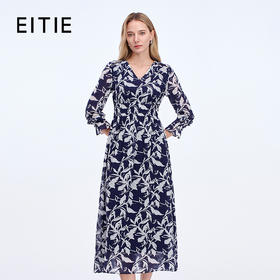 【高腰植物印花连衣裙】EITIE爱特爱法式优雅浪漫通勤秋新款8307002