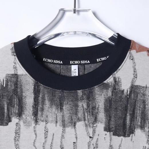 T3917夏季高级感新款男士简约水墨撞色磨破设计短袖T恤百搭舒适上衣潮 商品图2