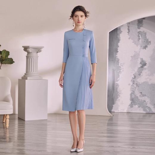 IWY/气质时尚连衣裙设计感七分袖显瘦收腰蓝色西装裙美容院前台工作服Q1283 商品图3