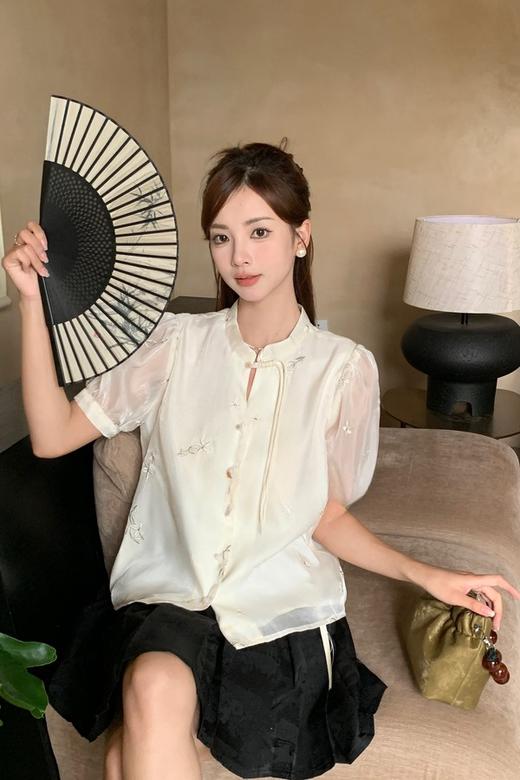 ANSUABEL 新中式泡泡袖盘扣印花衬衣 20606 商品图2