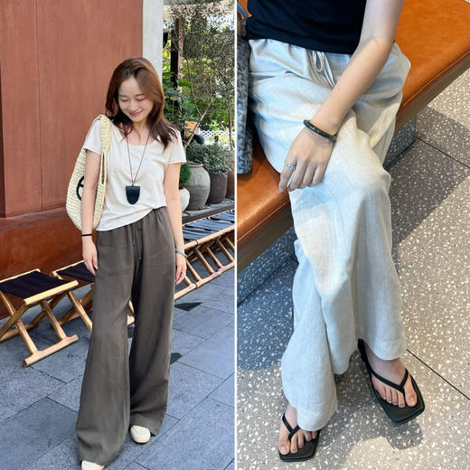 2506404    亚麻 棉 直筒休闲裤 商品图0