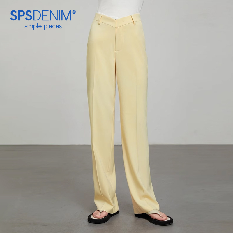 simplepieces高腰休闲裤女夏季新品宽松V字腰头拖地茄子裤SPS