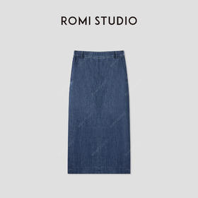 ROMI STUDIO“汉麻牛仔”汉麻棉混纺轻薄后开叉牛仔半裙 RWCSXD3467