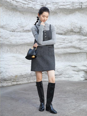 浅灰色高领坑条针织衫 修身短款长袖上衣 秋冬高级感百搭显瘦羊毛混纺打底毛衣