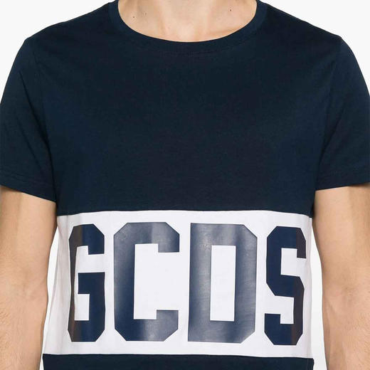 GCDS 男士字母徽标印花棉质圆领短袖T恤 深蓝色 B1XM2314JA3 77 商品图2