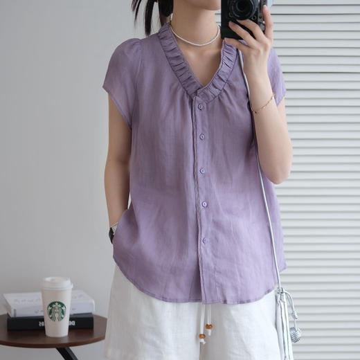 【超模君精选】淡牵牛紫苎麻上衣 100%苎麻 舒适有筋骨 十分淡雅清爽 3-5天发货 商品图4