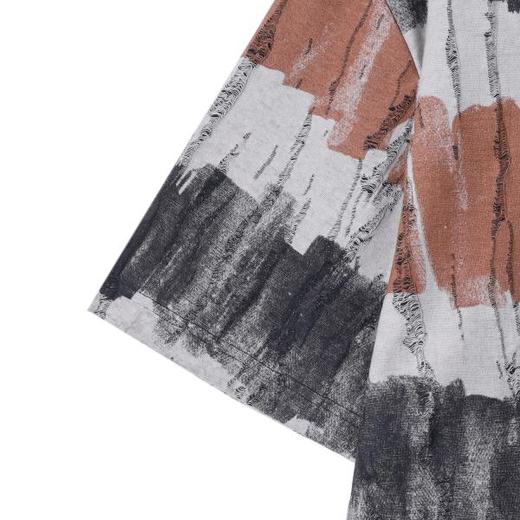 T3917夏季高级感新款男士简约水墨撞色磨破设计短袖T恤百搭舒适上衣潮 商品图4