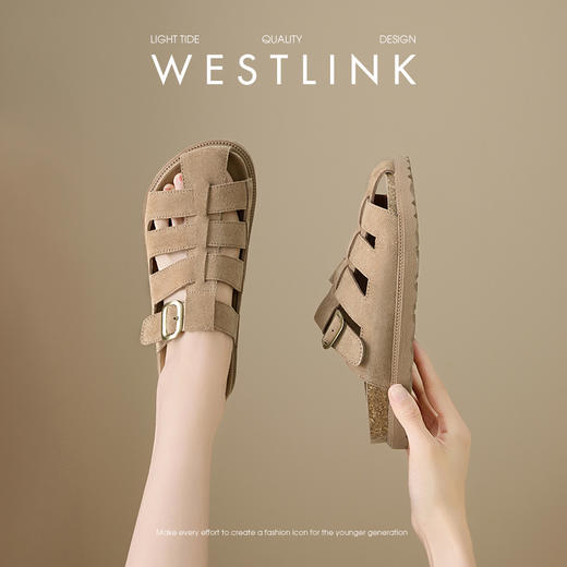 西遇罗马凉拖鞋女夏外穿新款复古勃肯风镂空一脚蹬厚底包头拖V0156589 商品图1