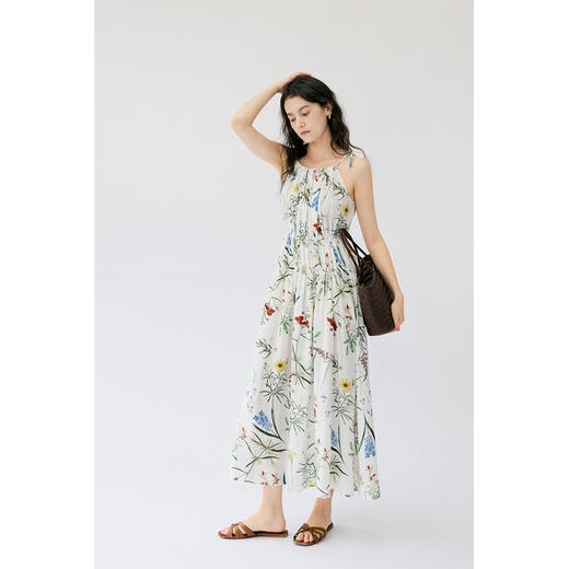 HeyDress植物印花吊带裙女夏季宽松收腰连衣裙浪漫度假风碎花裙子 商品图2