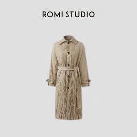 ROMI STUDIO 独特肌理感不规则褶皱翻领收腰风衣外套 RWCSWA3918