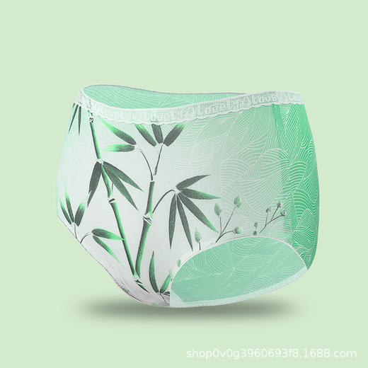 雀说5条装7a抑菌女士冰丝内裤中国风女士水墨竹子印花冰丝三角裤短裤头AL983 商品图3