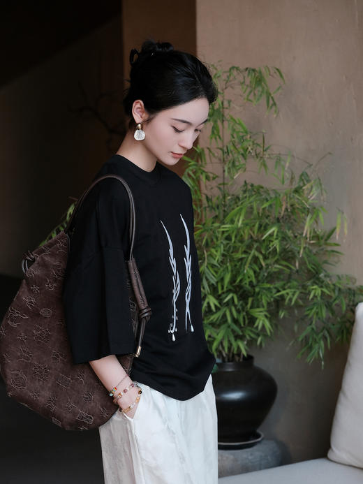 盛唐婧×女书|凤凰泪珠T恤-黑色 商品图3