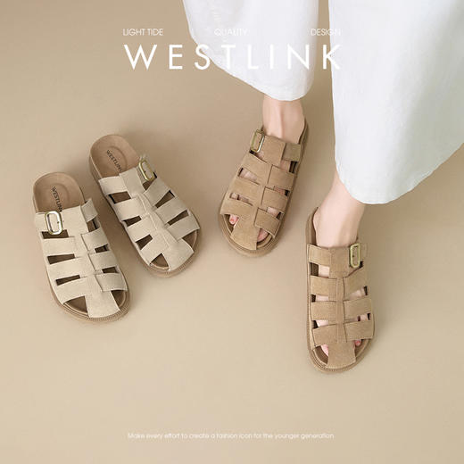 西遇罗马凉拖鞋女夏外穿新款复古勃肯风镂空一脚蹬厚底包头拖V0156589 商品图0