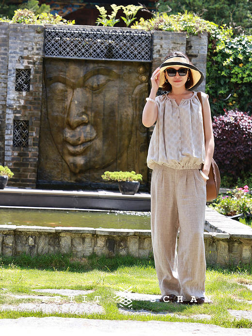 PETIT SCHAN小闪 CLO#847 Serene Wisdom 知闲 色织亚麻松紧腰萝卜裤 商品图2