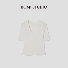ROMI STUDIO“Clean fit”棉质坑条中袖弹力修身针织上衣RWCSSG1605