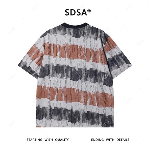 T3917夏季高级感新款男士简约水墨撞色磨破设计短袖T恤百搭舒适上衣潮 商品图5