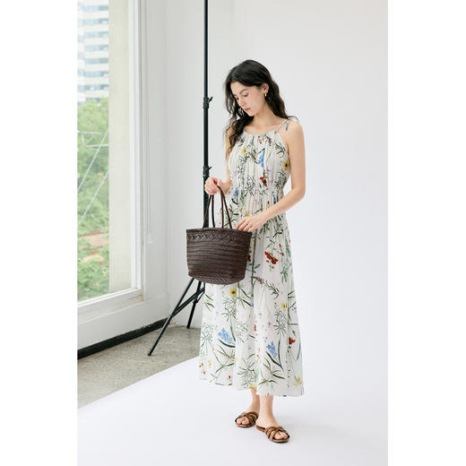 HeyDress植物印花吊带裙女夏季宽松收腰连衣裙浪漫度假风碎花裙子 商品图0