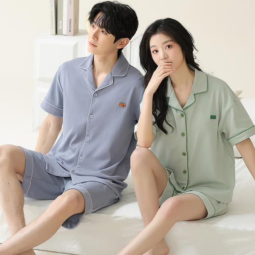 热卖！纯棉睡衣！软垂凉！HNAN 纯棉情侣款开衫家居服  睡衣 亲肤透气 舒适柔软 多款可选 商品图2