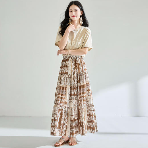 「高货sh」全新升级【铂金会员183/天猫239/差价56】(41331)洛诗琳夏季波西米亚印花拼接松紧腰A字显瘦大摆碎花半身裙 商品图4