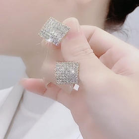 雀说微镶满钻超闪菱形耳环新款小众设计感高级感气质925银针耳环AL