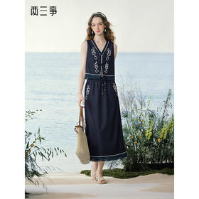 两三事 跳动诗行 2025夏季新款复古绣花流苏装饰两件套女时尚套装