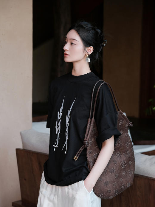 盛唐婧×女书|凤凰泪珠T恤-黑色 商品图1