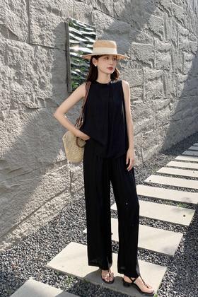 ESTELLICA 黑色休闲气质小众设计无袖套装 20653