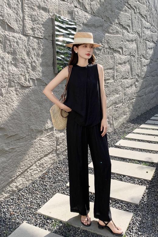 ESTELLICA 黑色休闲气质小众设计无袖套装 20653 商品图0