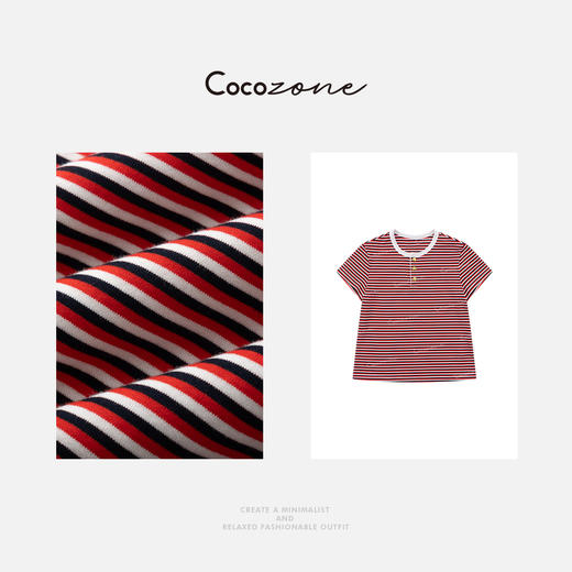 COCO ZONE 刘一一“凯旋T”100棉圆领撞色条纹短袖T恤CD1A1024 商品图5