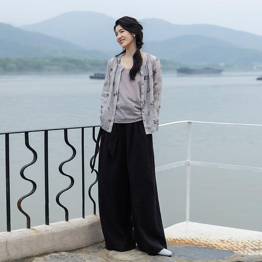 绽放旅行女装346朵/原创印花苎麻天丝正常肩七分袖开襟衬衫女开衫 商品图1