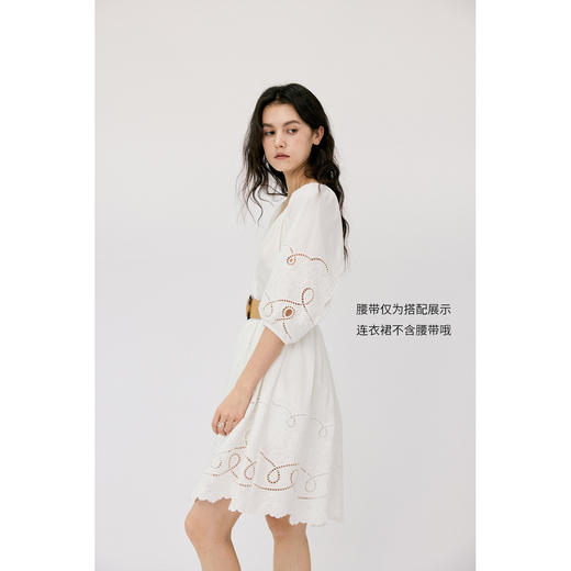 HeyDress白色刺绣连衣裙女夏季法式收腰重工马德拉绣花浪漫度假裙 商品图2