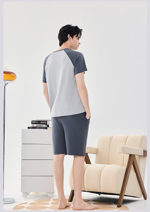 限时9折【棉花烫印短袖短裤】A类 柔软面料 宽松版型 亲肤透气 保持肌肤干爽DKM989B-CC 商品图1