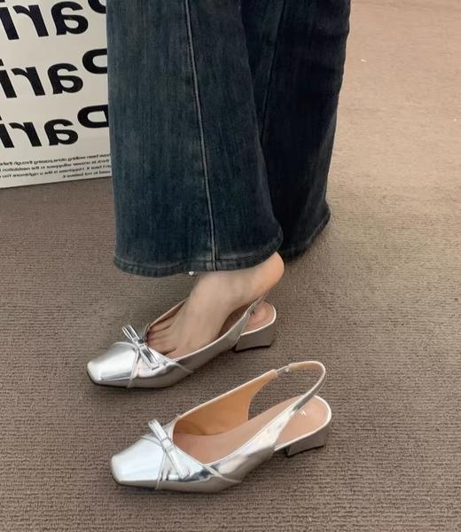 绝美温柔风蝴蝶结包头后绊带凉鞋女法式方头气质粗高跟单鞋 商品图3