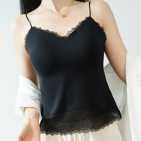 丁摩真丝无痕法式蕾丝花边吊带 桑蚕丝细肩带带罩杯一体式背心AL2S263