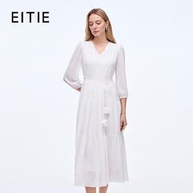 EITIE爱特爱舒适压褶宽松a字系带收腰显瘦连衣裙2025秋季新款8307001
