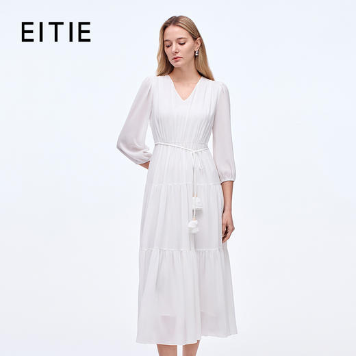 EITIE爱特爱舒适压褶宽松a字系带收腰显瘦连衣裙2025秋季新款8307001 商品图0