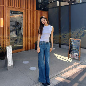 ROMI STUDIO“复古丹宁”斜纹棉水洗猫须翻边直筒牛仔裤RW24WXD1086