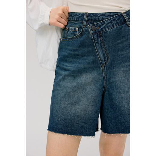 HeyDress复古牛仔短裤女夏季高腰宽松阔腿五分裤毛边设计休闲裤子 商品图3