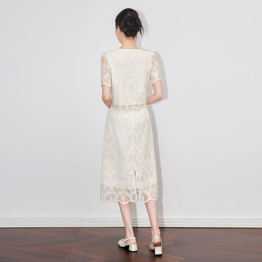 「高货wl」全新升级【铂金会员395/天猫529/差价134】(99402)洛诗琳时髦小香风蕾丝短袖上衣法式轻熟刺绣两件套女 商品图1