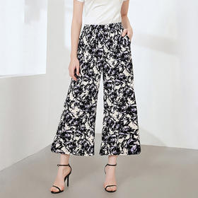 丁摩 真丝印花休闲裤桑蚕丝针织宽松阔腿裤HA25043
