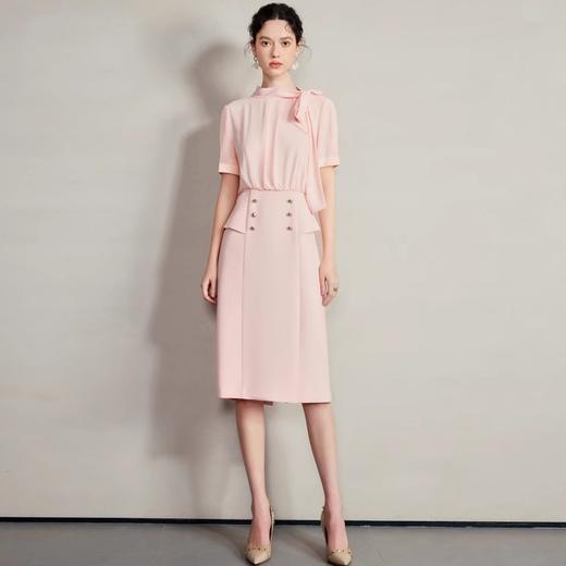 IWY/名媛风衬衫裙子新款粉色连衣裙女气质收腰接拼西装裙职业装Q1363-P 商品图0