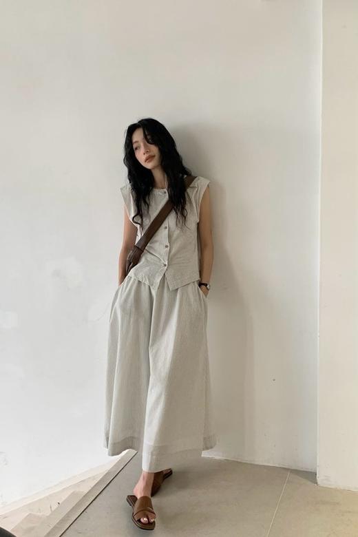 Le Malene 韩系休闲无袖条纹衬衫半裙套装 20626 商品图3