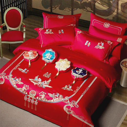 自然醒160支双股长绒棉提花四件套多件套婚庆系列刺绣被套床单结婚陪嫁床上用品GDS 商品图0