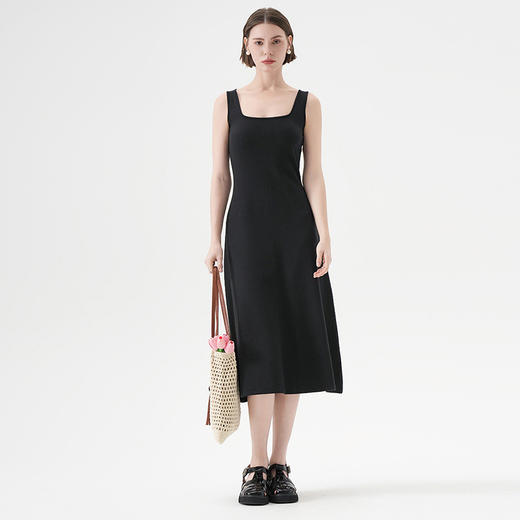 百媚生 方领棉质背心连衣裙女优雅气质法式中长款KL111A 商品图5