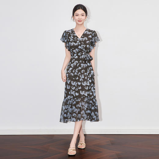 「高货wl」全新升级【铂金会员330/天猫439/差价109】(05448)洛诗琳法式复古气质印花裙2025夏季收腰度假风V领连衣裙 商品图1