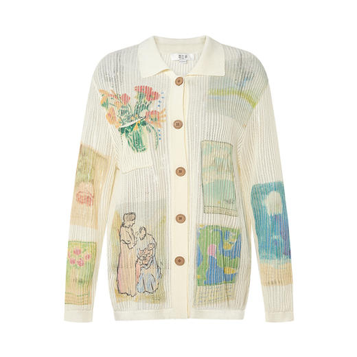 两三事 即兴想象 2025夏季新款复古印花镂空针织开衫女宽松 商品图4